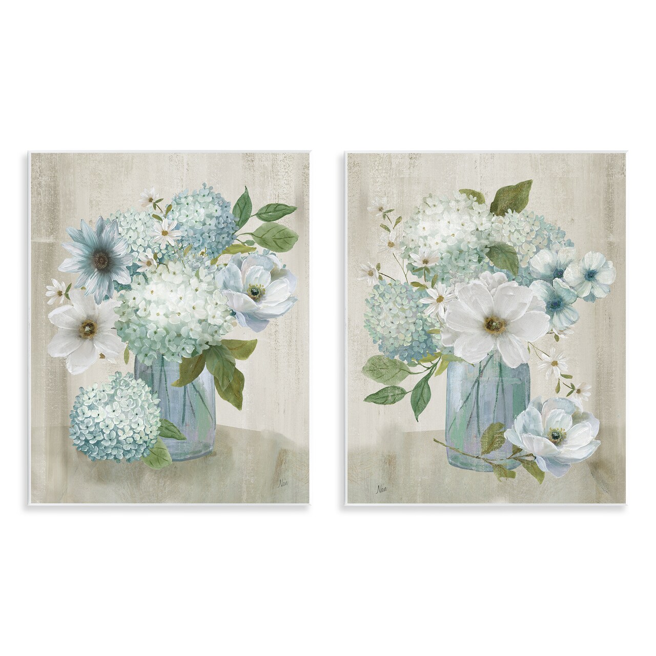 Stupell Industries Magnolia & Hydrangea Bouquets 2pc Wall Plaque Set By Nan
